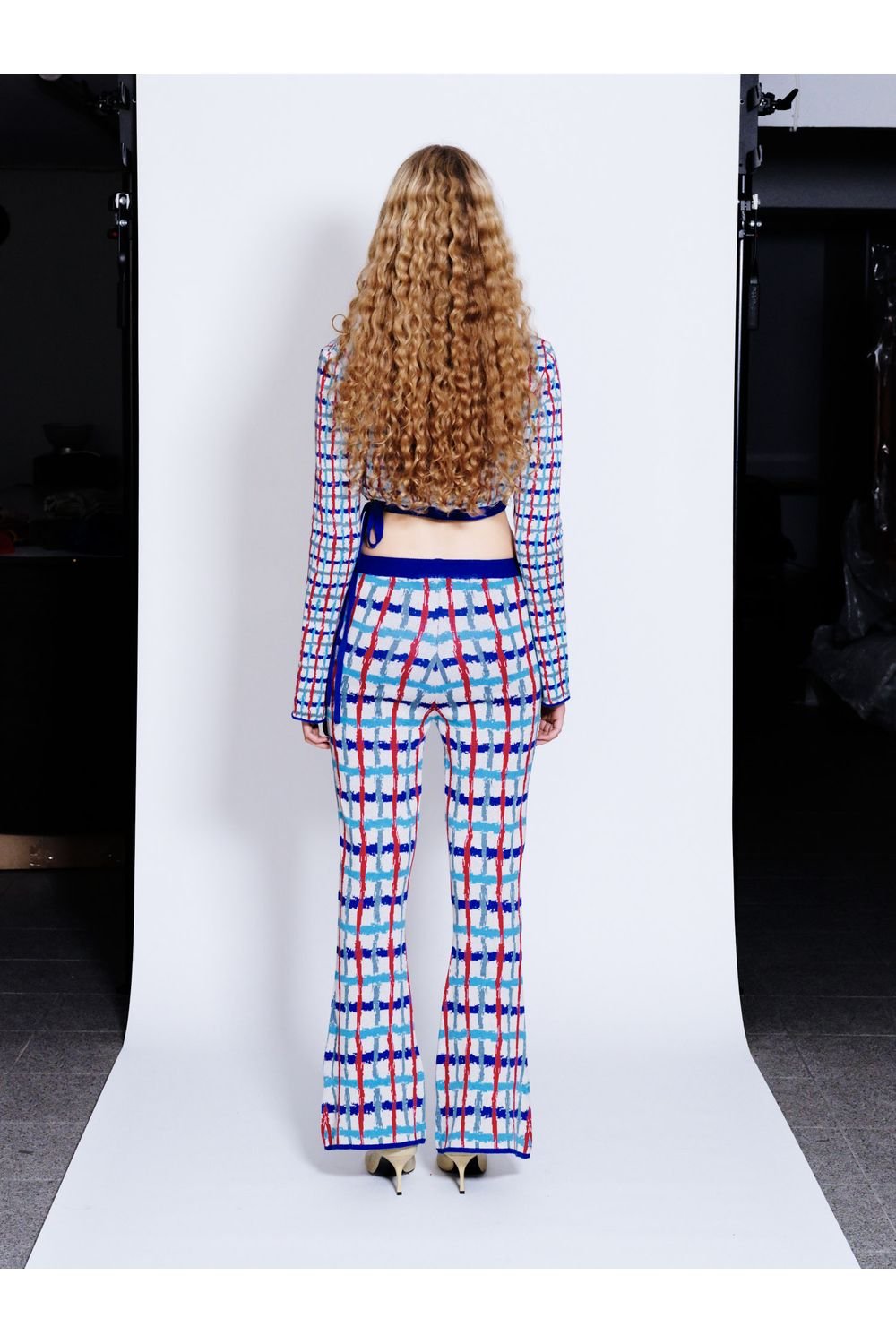 Knitly Studio-Plaid Flare Triko Pantolon-Pantolon-2-Milagron.com