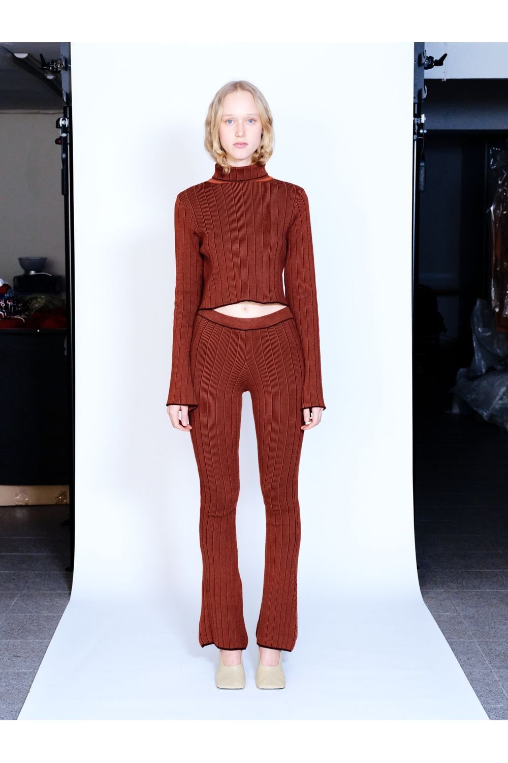 Knitly Studio-Rust Flare Triko Pantolon-Pantolon-1-Milagron.com