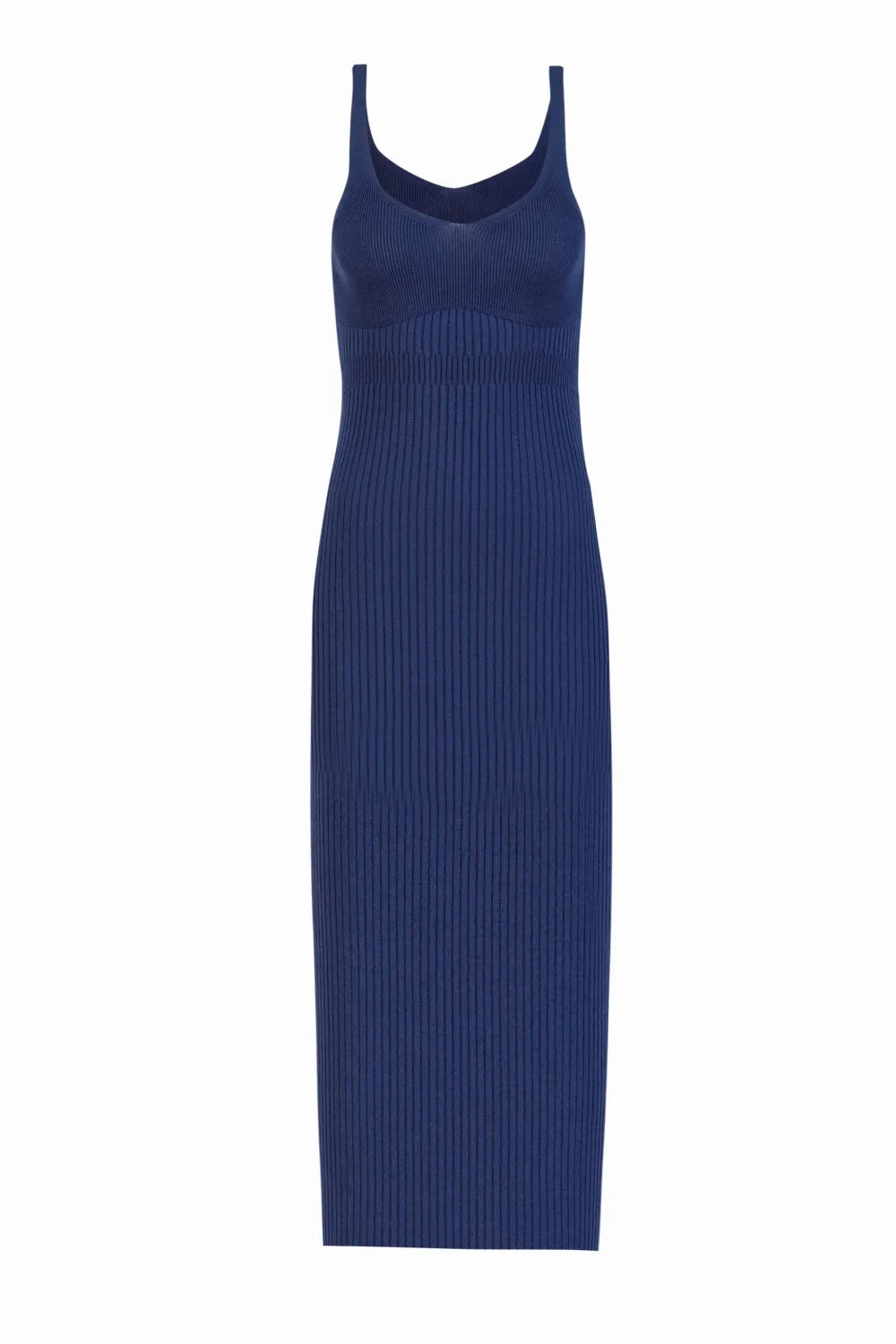 Kntlgy-Balenli Lacivert Nervürlü Midi Elbise-Elbise-1-Milagron.com