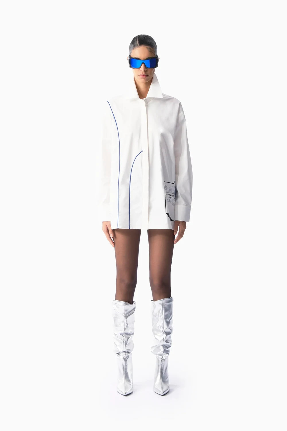 Kntlgy-Beyaz Ai Generated World Baskılı Oversize Gömlek-Gömlek-1-Milagron.com