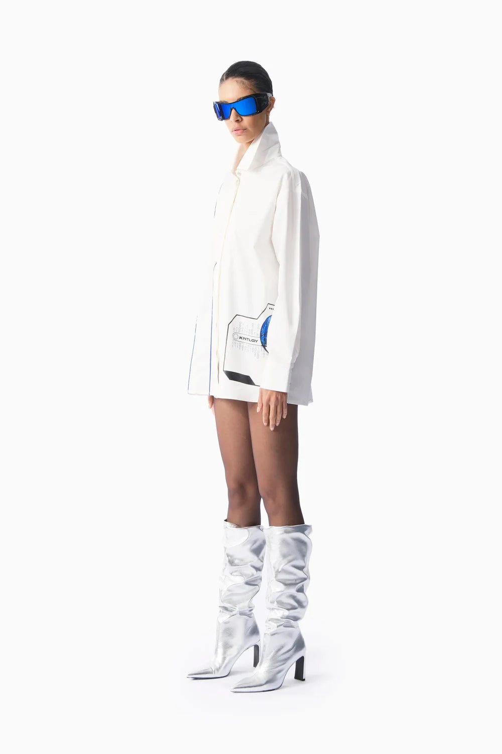 Kntlgy-Beyaz Ai Generated World Baskılı Oversize Gömlek-Gömlek-2-Milagron.com