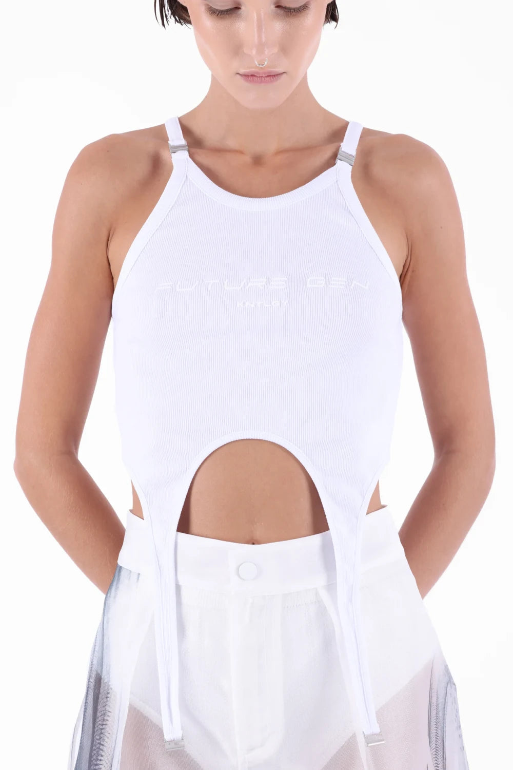 Kntlgy-Beyaz Boyundan Bağlamalı T-Shirt-T-Shirts-4-Milagron.com