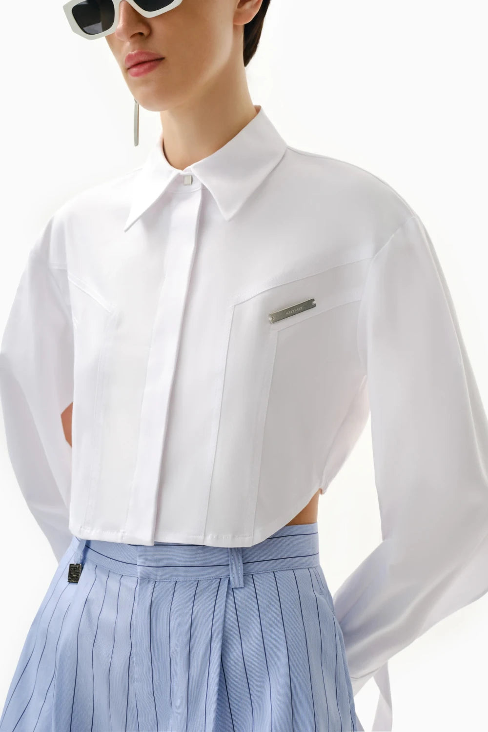 Kntlgy-Beyaz Crop Gömlek-Gömlek-4-Milagron.com