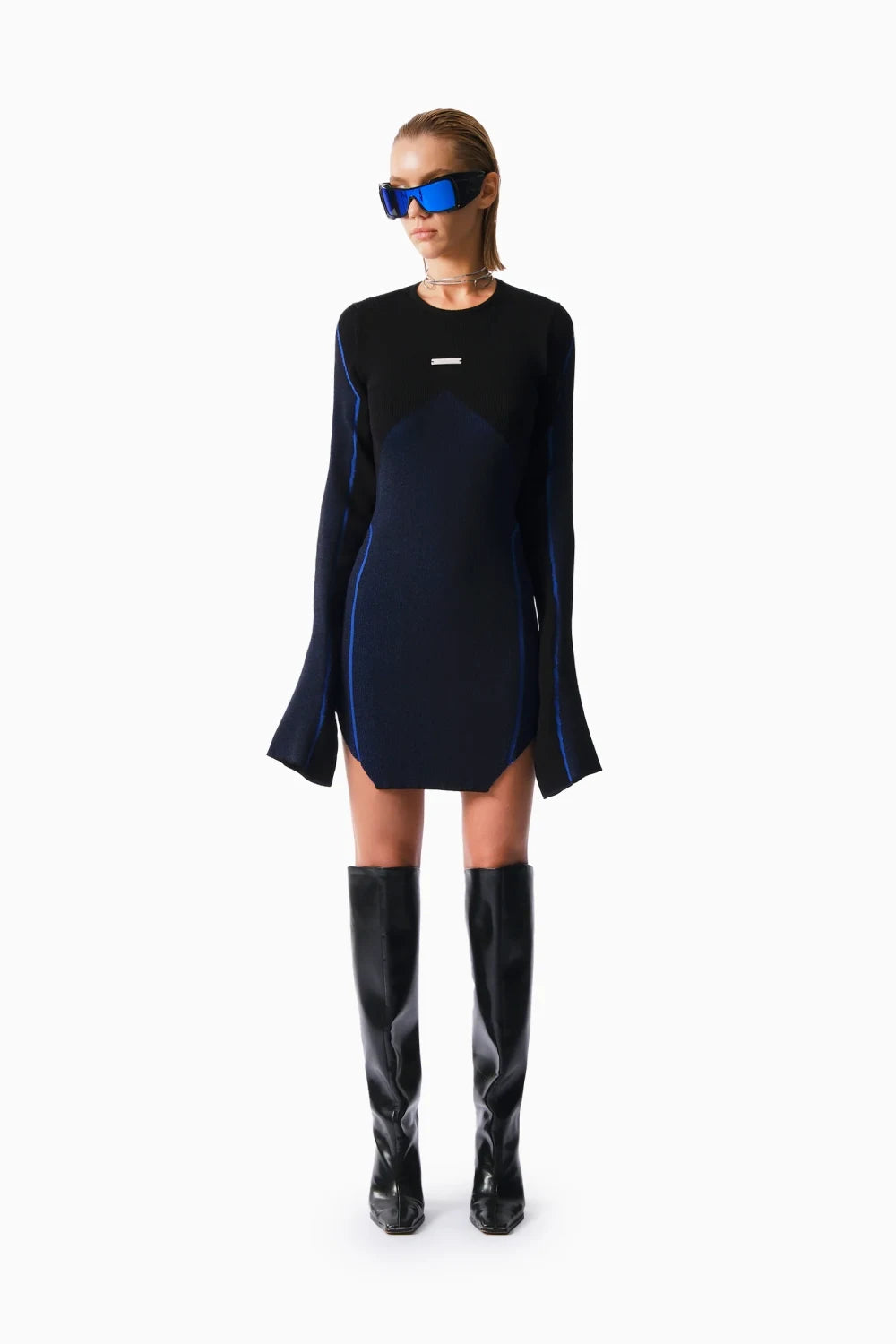 Kntlgy-Dominion Trompet Kollu Çizgili Elbise-Elbise-2-Milagron.com