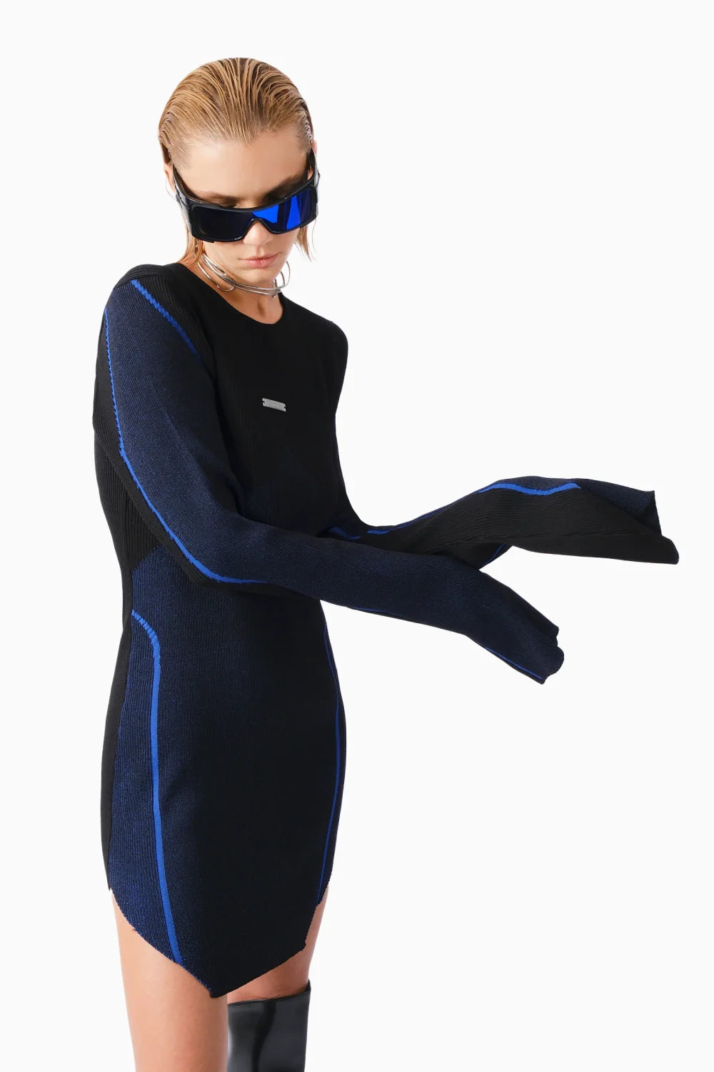 Kntlgy-Dominion Trompet Kollu Çizgili Elbise-Elbise-4-Milagron.com