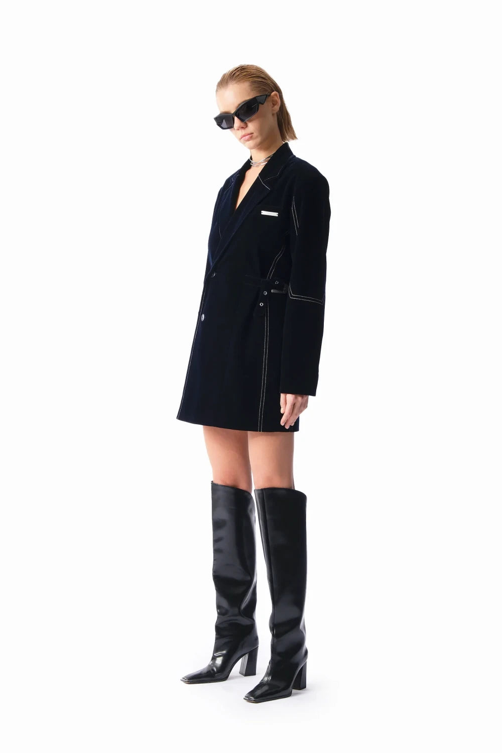 Kntlgy-Gece Mavisi Kadife Ceket Elbise-Elbise-2-Milagron.com