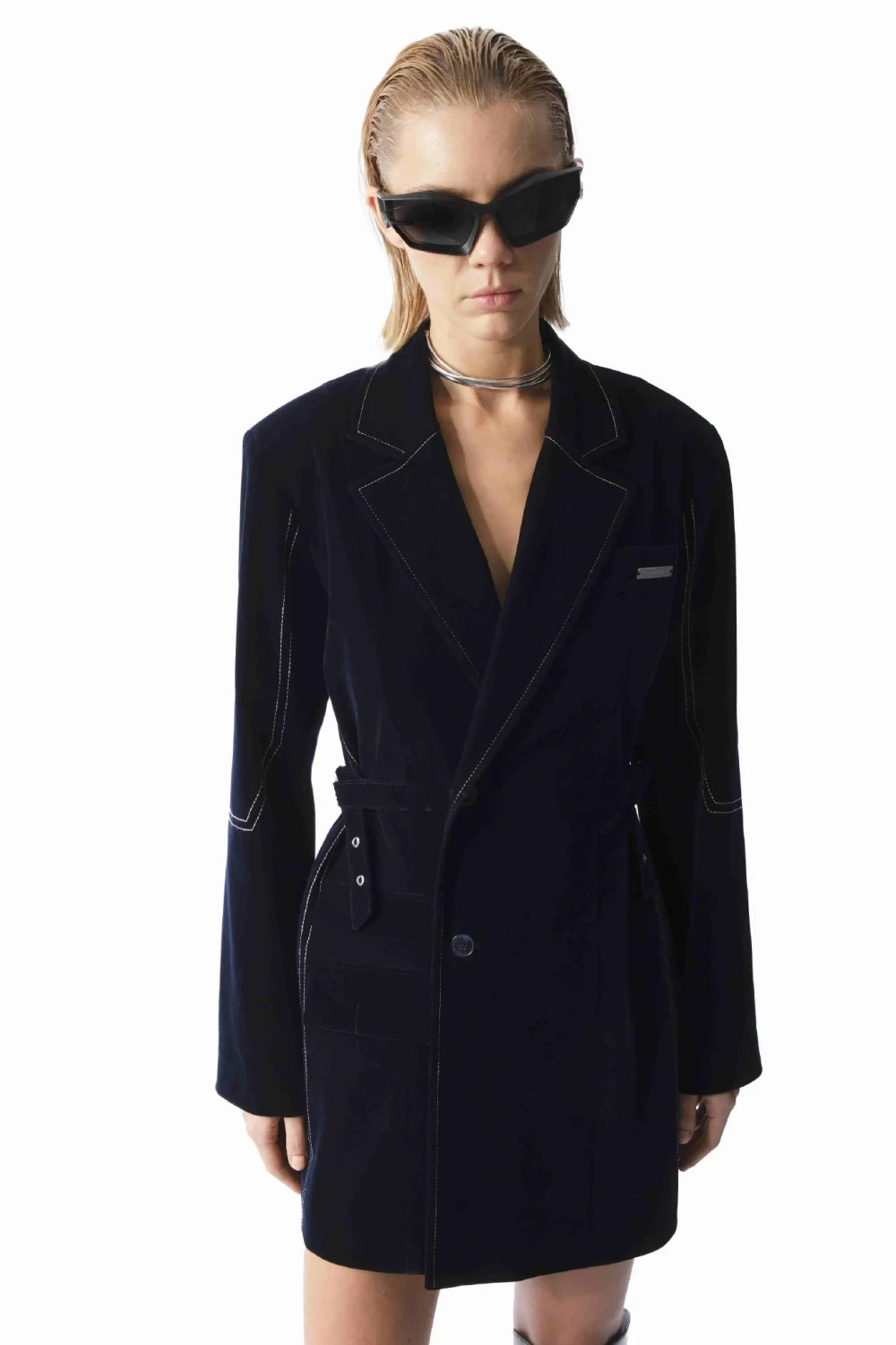 Kntlgy-Gece Mavisi Kadife Ceket Elbise-Elbise-3-Milagron.com