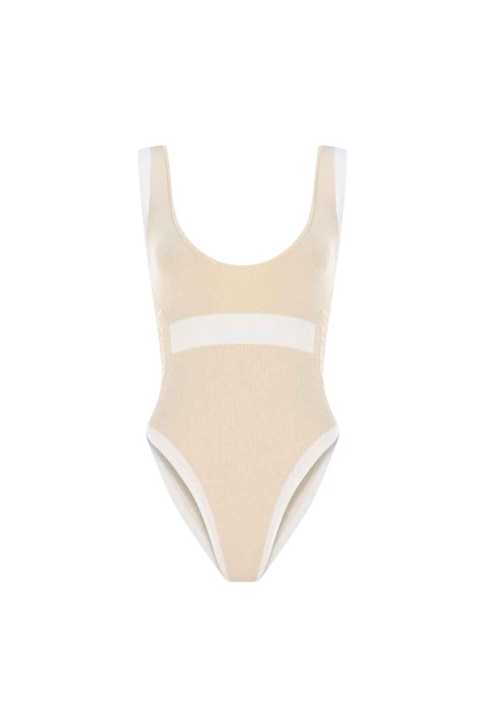 Kntlgy-Kontrast Logo Dikişli Bej Örme Body-Bodysuit-1-Milagron.com