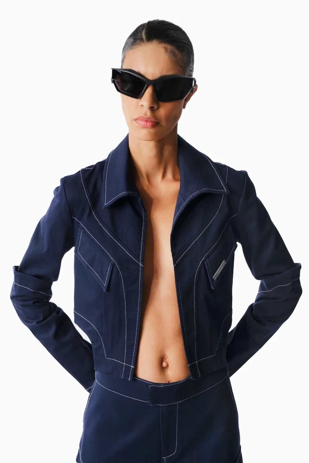 Kntlgy-Lacivert Crop Blazer Ceket-Ceket-2-Milagron.com