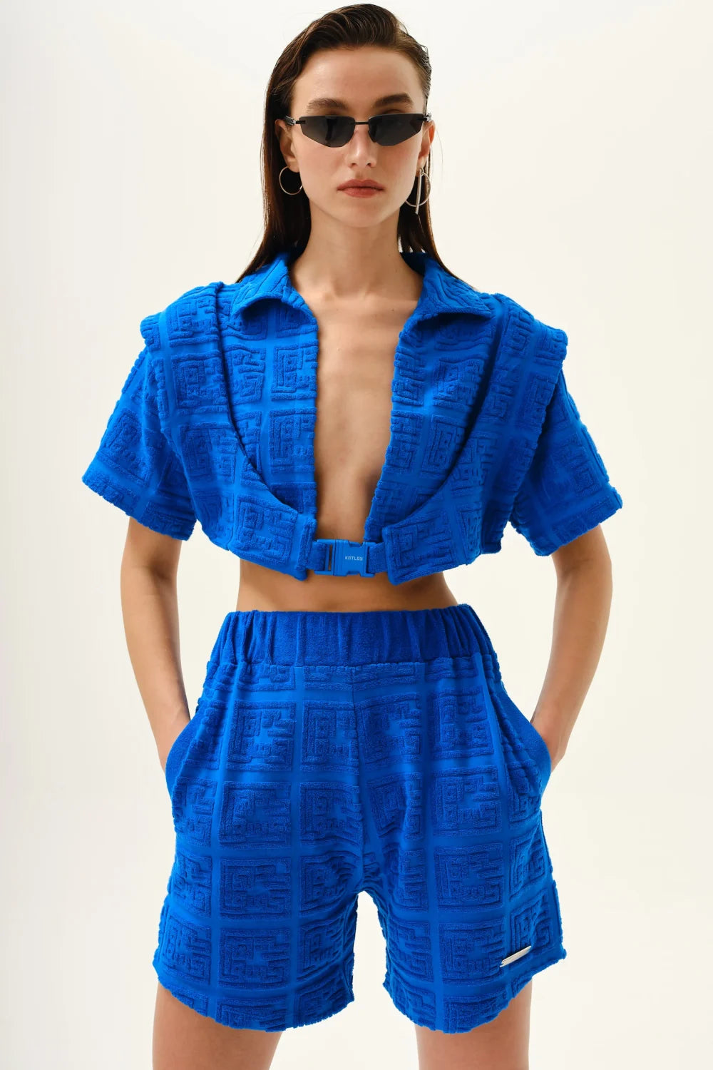 Kntlgy-Mavi Havlu Kumaş Crop Ceket-Ceket-1-Milagron.com