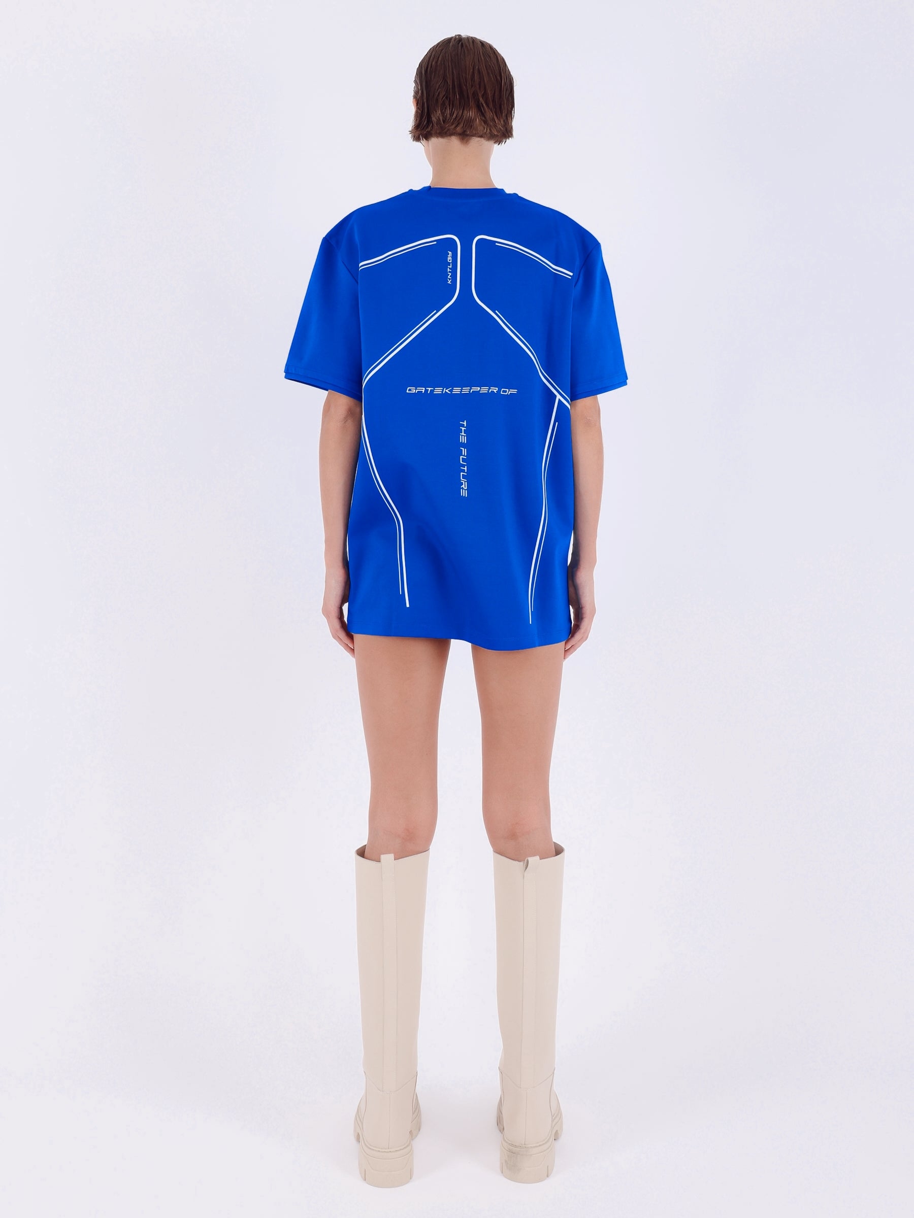 Kntlgy-Mavi Lineer Baskılı Oversize Unisex T Shirt-T-Shirts-2-Milagron.com