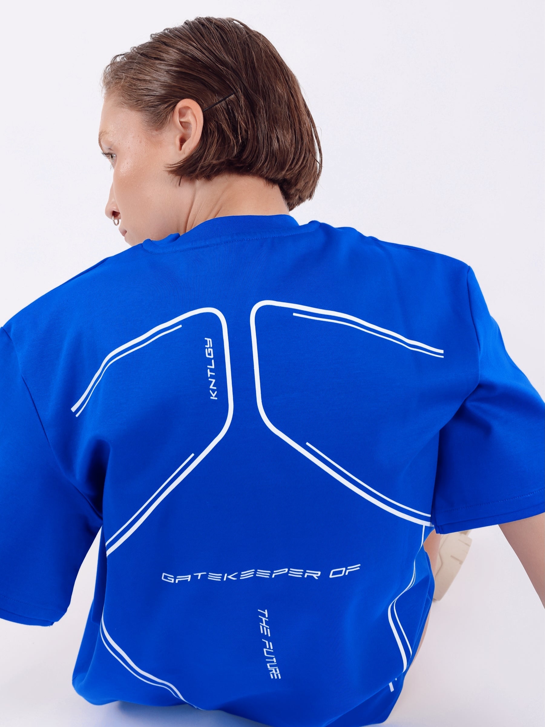 Kntlgy-Mavi Lineer Baskılı Oversize Unisex T Shirt-T-Shirts-3-Milagron.com