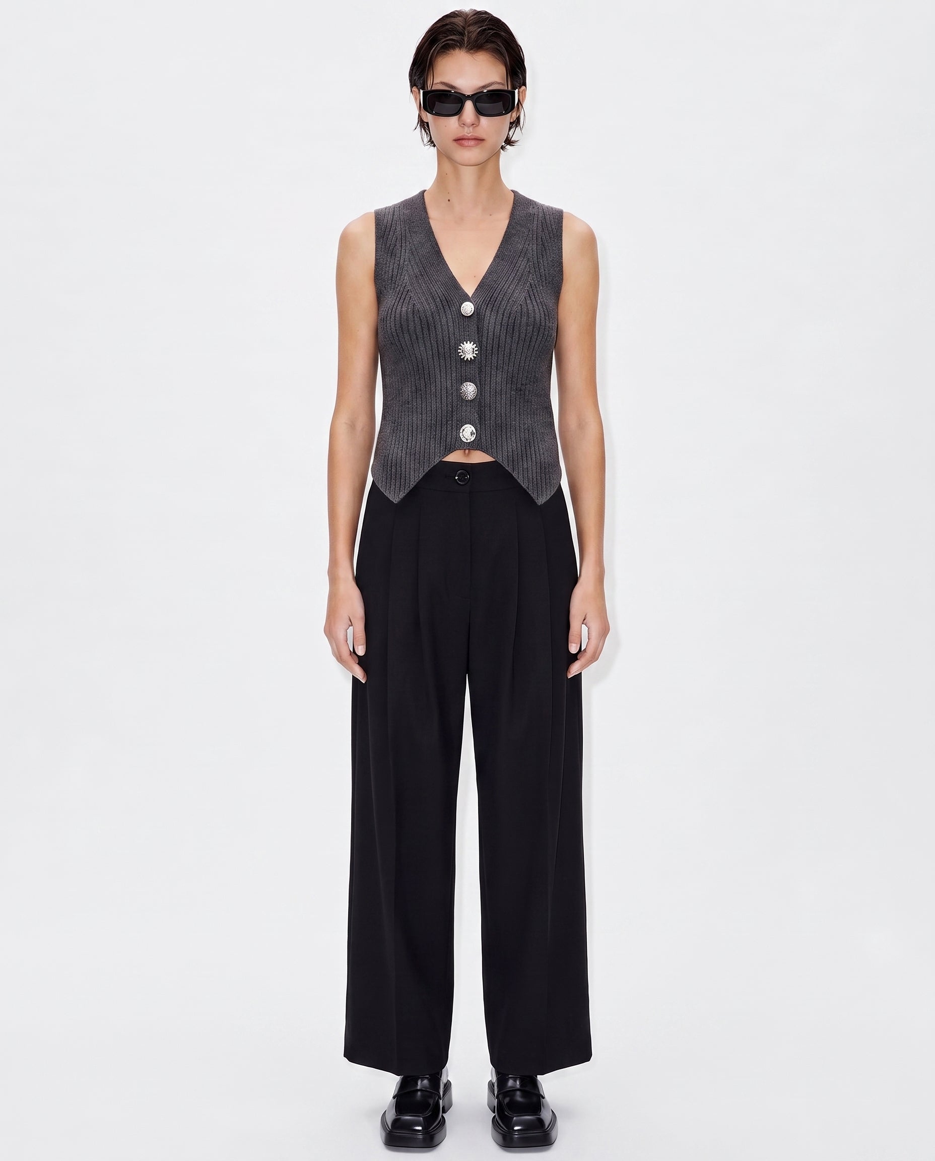 Kntlgy-Multi Button Ribbed Yelek-Yelek-2-Milagron.com