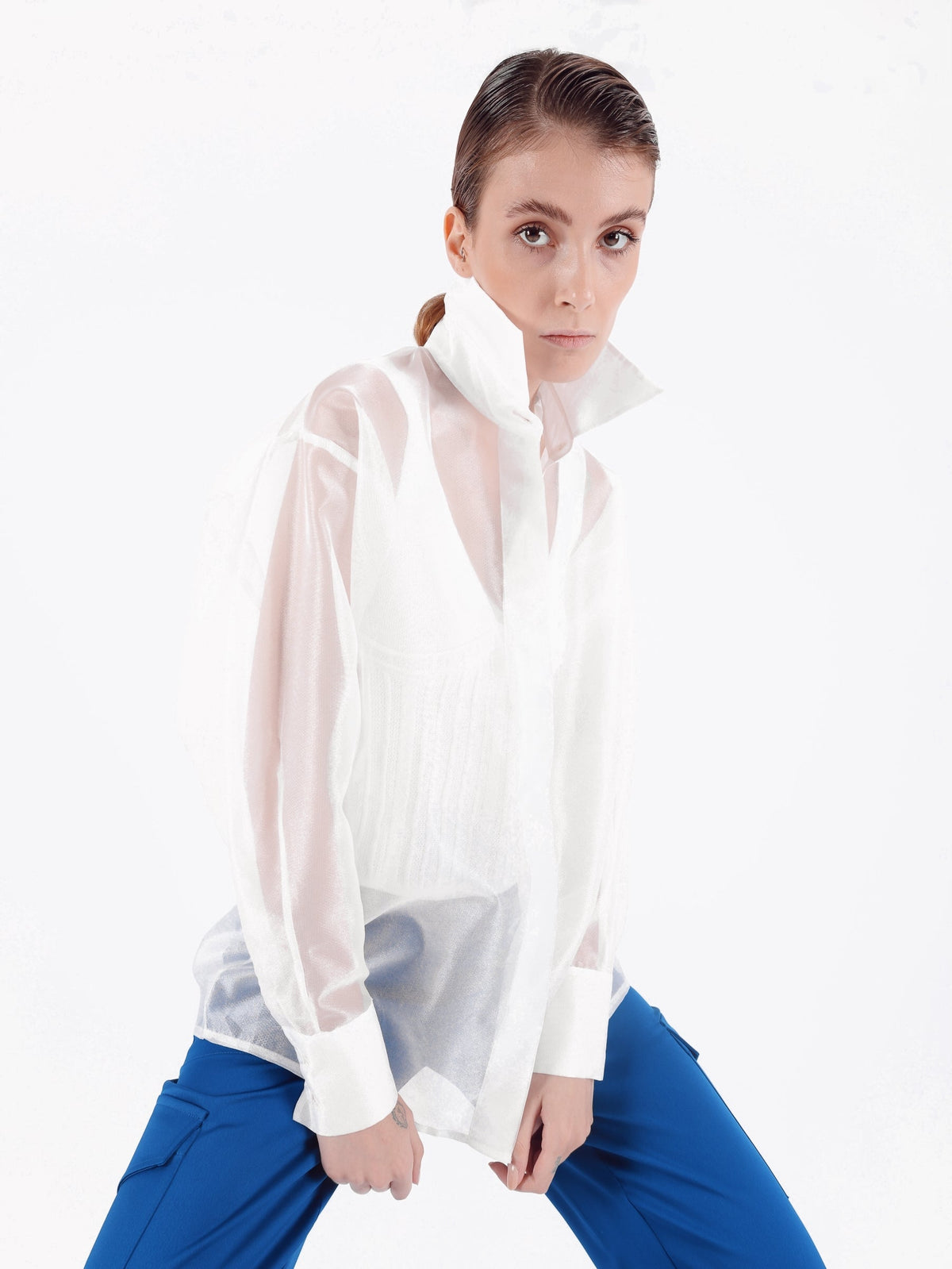 Kntlgy-Oversize White Organze Shirt-Gömlek-3-Milagron.com