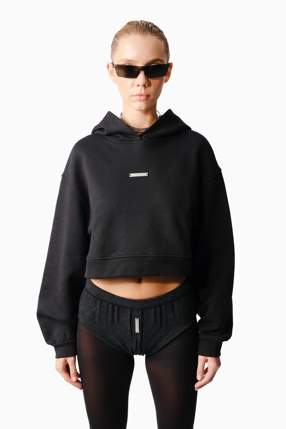 Kntlgy-Siyah Crop Sweatshirt-Sweatshirts & Hoodies-3-Milagron.com