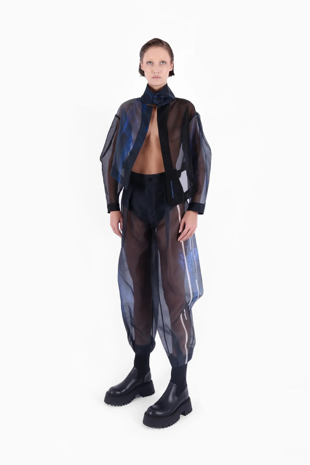 Kntlgy-Super Woman Ai Baskılı Sınırlı Üretim Siyah Organze Ceket-Ceket-2-Milagron.com