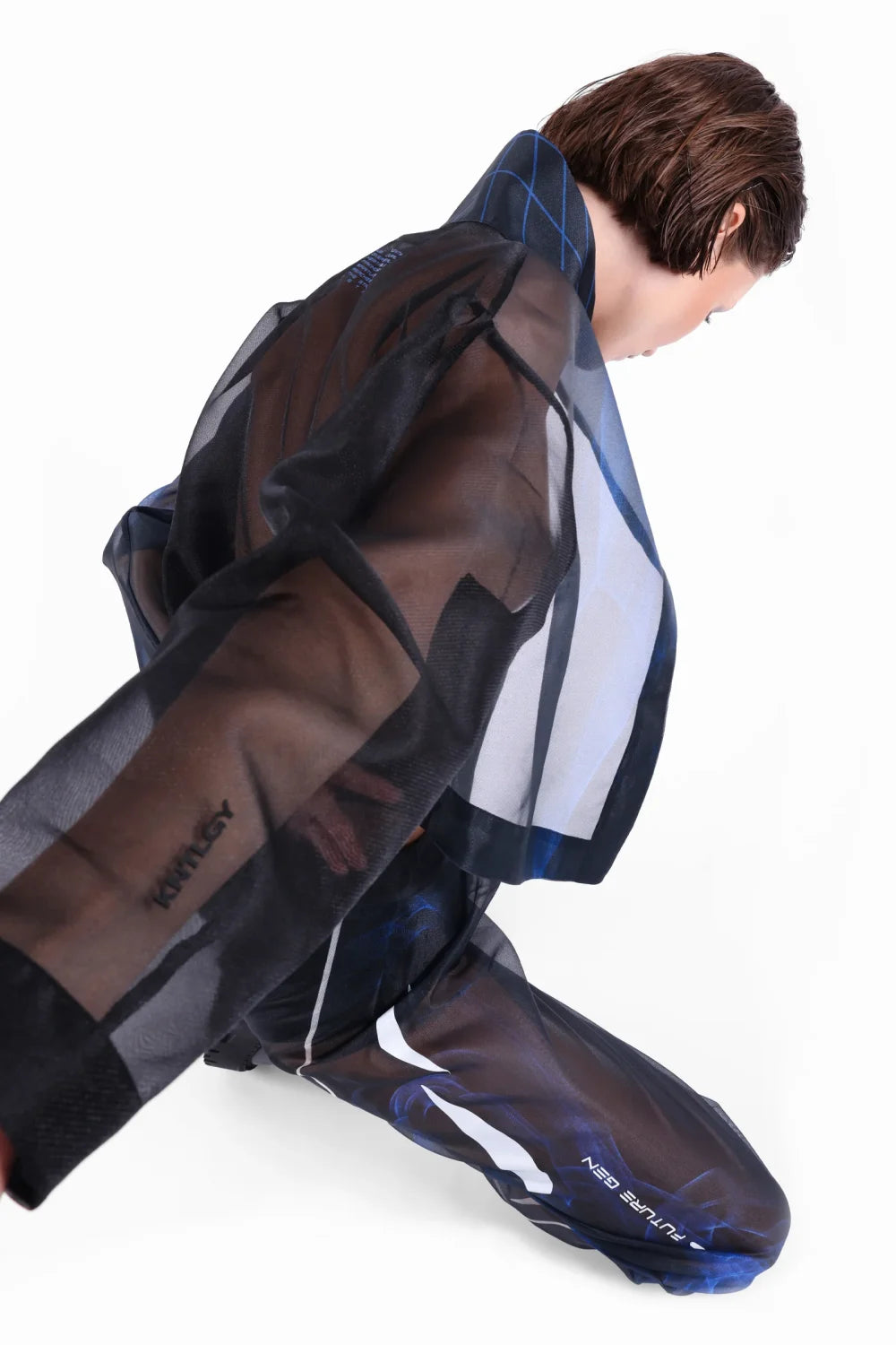 Kntlgy-Super Woman Ai Baskılı Sınırlı Üretim Siyah Organze Ceket-Ceket-3-Milagron.com