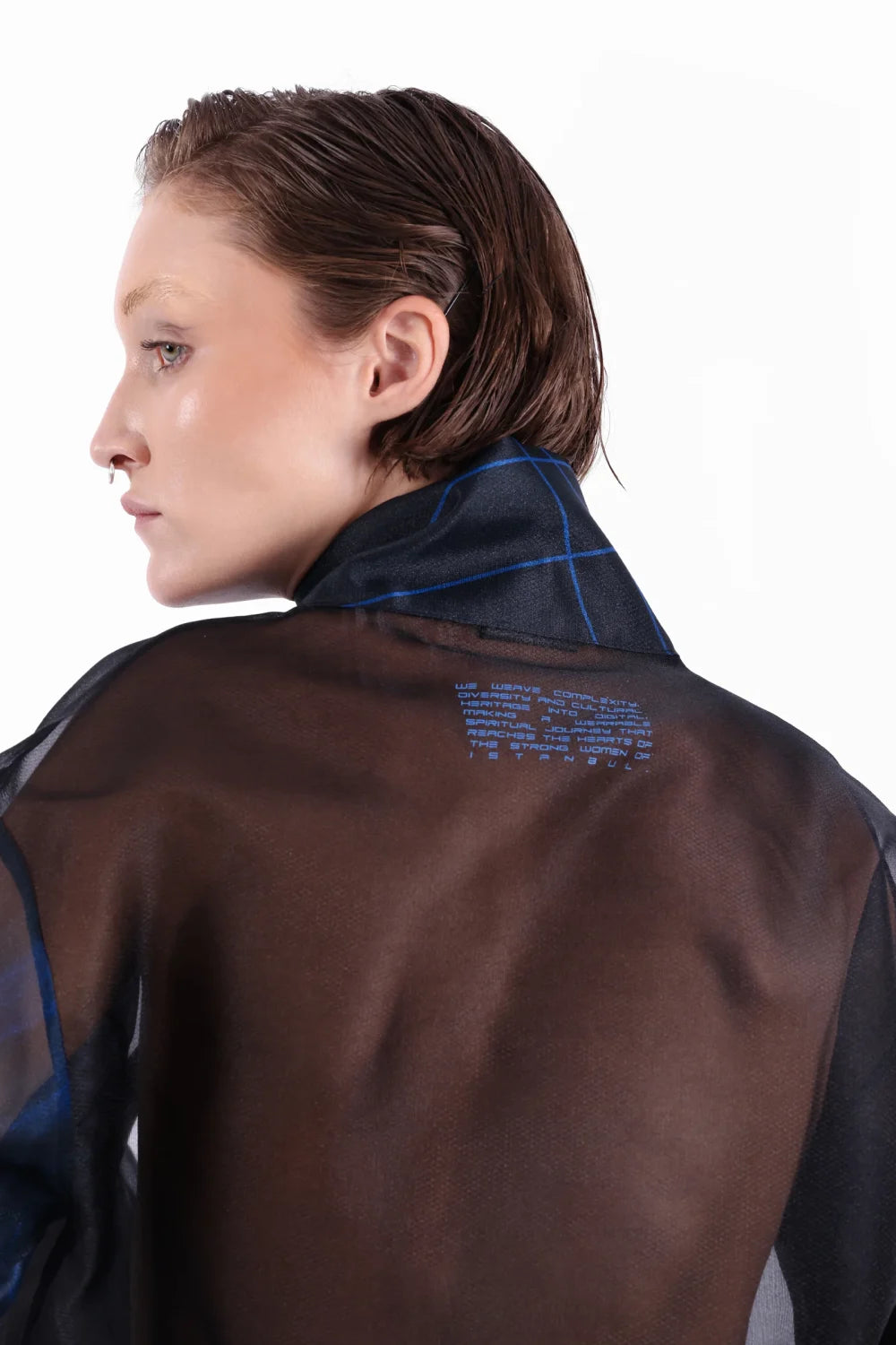 Kntlgy-Super Woman Ai Baskılı Sınırlı Üretim Siyah Organze Ceket-Ceket-4-Milagron.com