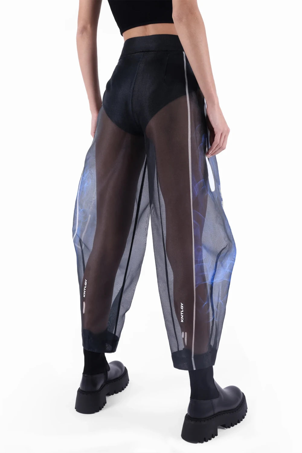 Kntlgy-Super Woman Sınırlı Üretim Ai Baskılı Siyah Organze Pantolon-Pantolon-2-Milagron.com