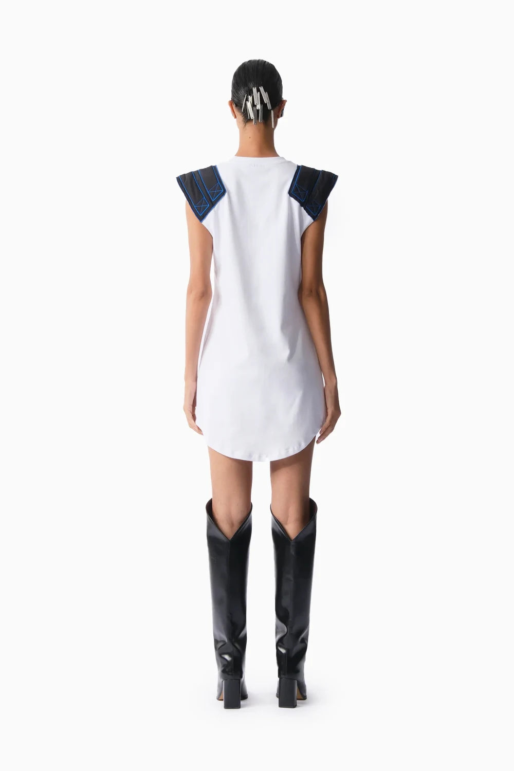 Kntlgy-Tafta Omuzlu Beyaz Elbise-Elbise-3-Milagron.com