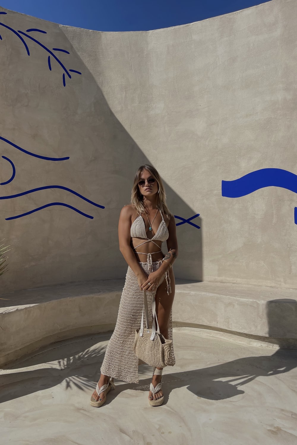 Koi People-Örgü Plaj Elbisesi / Örgü Takım Bej-Pareo & Bandana-3-Milagron.com