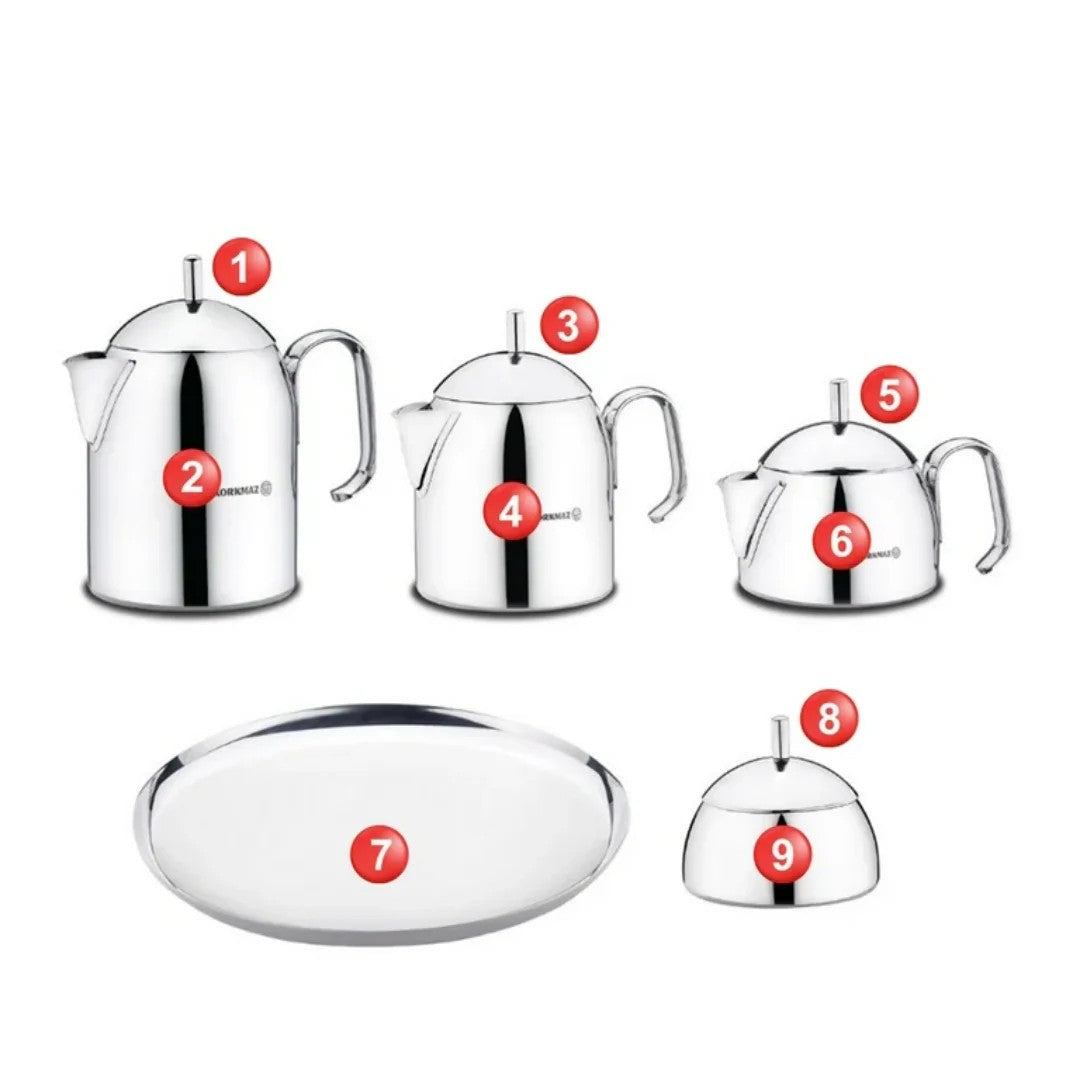 Korkmaz A280 Pera 9 Parça Çelik Çay Kahve Seti