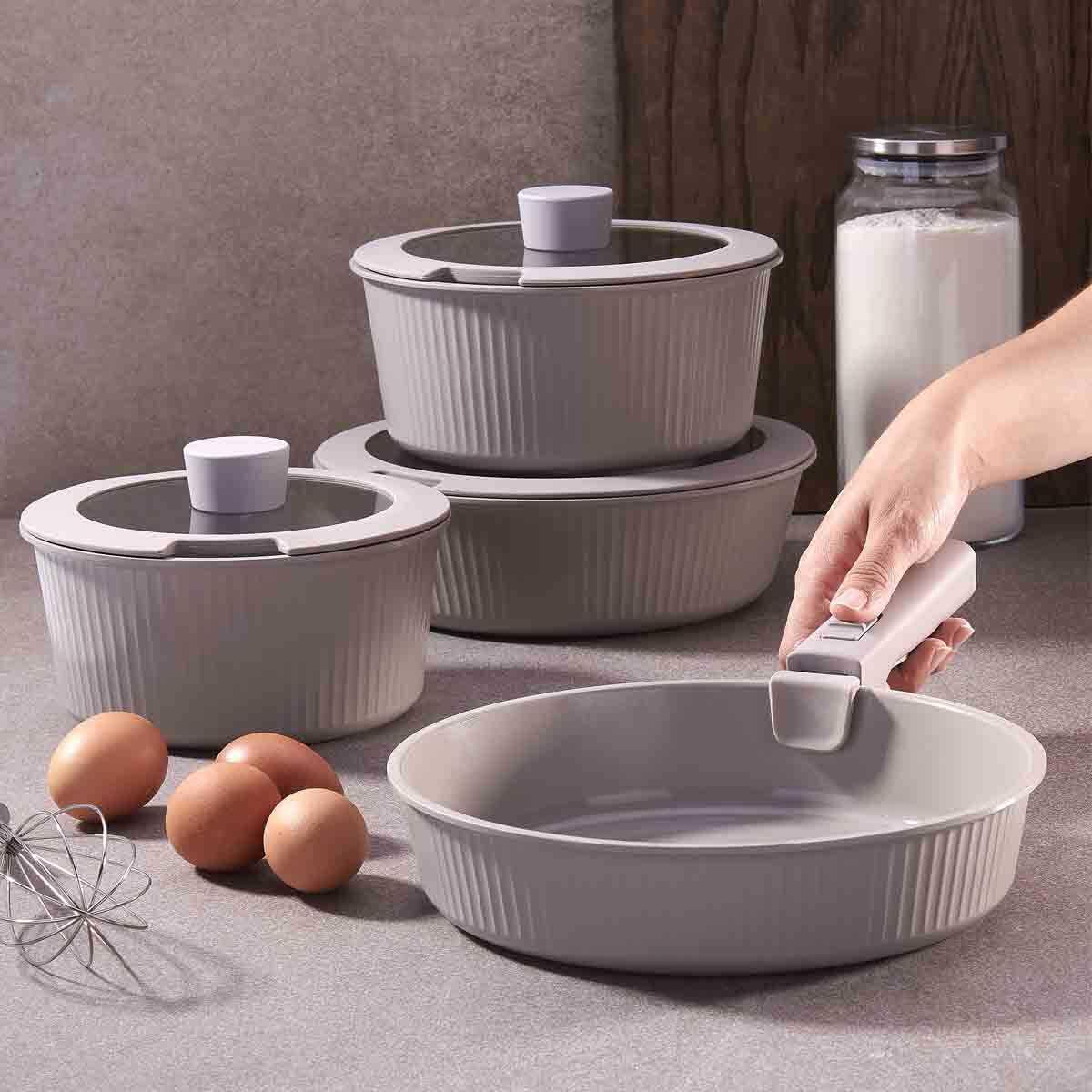 Korkmaz A2800 Pratika Çıkarılabilir Saplı 8 Parça Seramik Tencere Seti