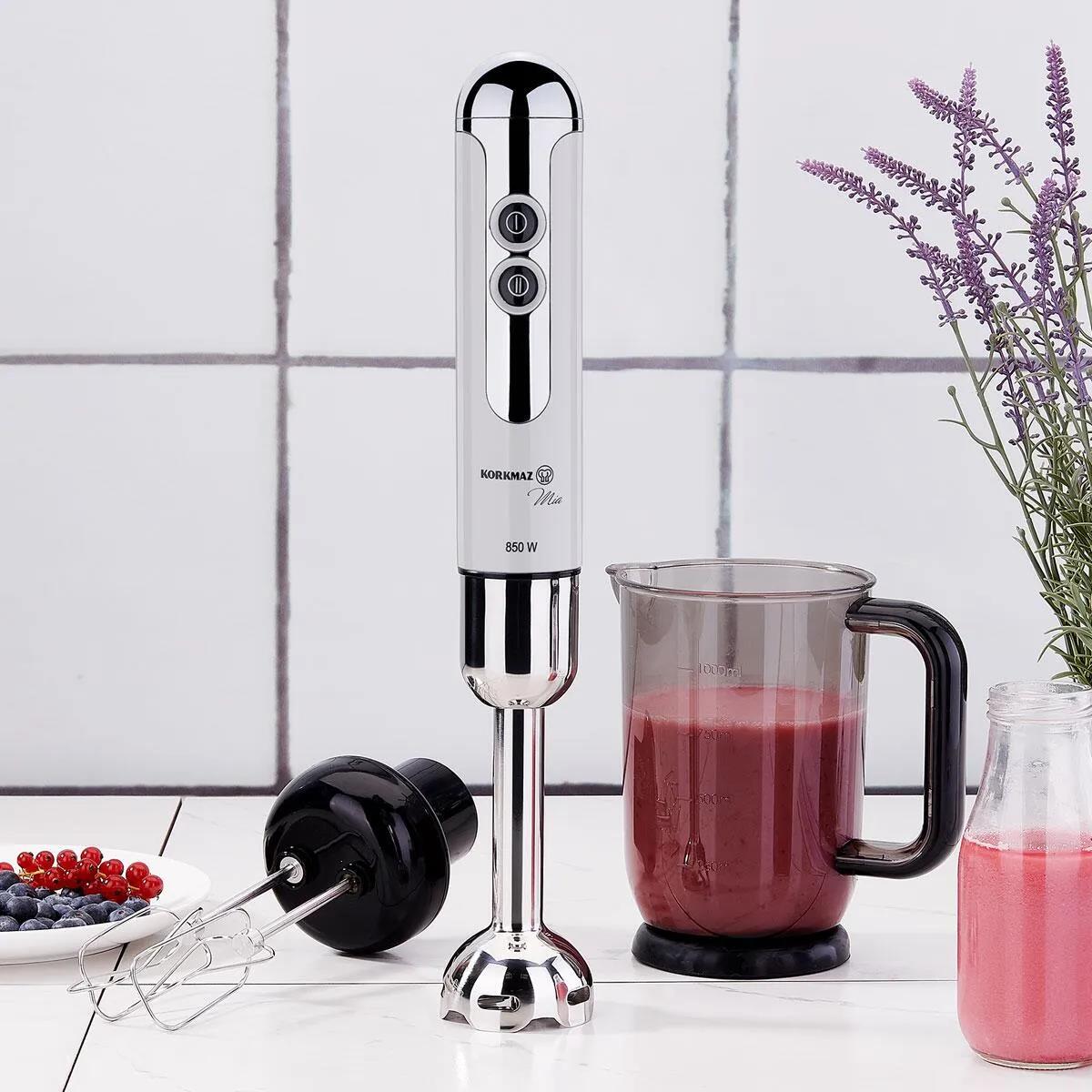Korkmaz A447-14 Mia Mega Blender Set Vanilya/Krom