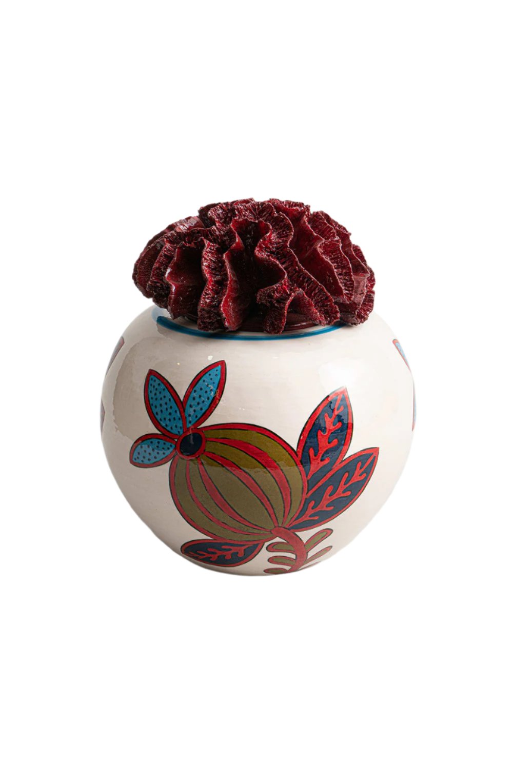 La Casa Antica-Seramik Mercan Aksesuarlı Yuvarlak Vazo 30cm-Vazo-1-Milagron.com