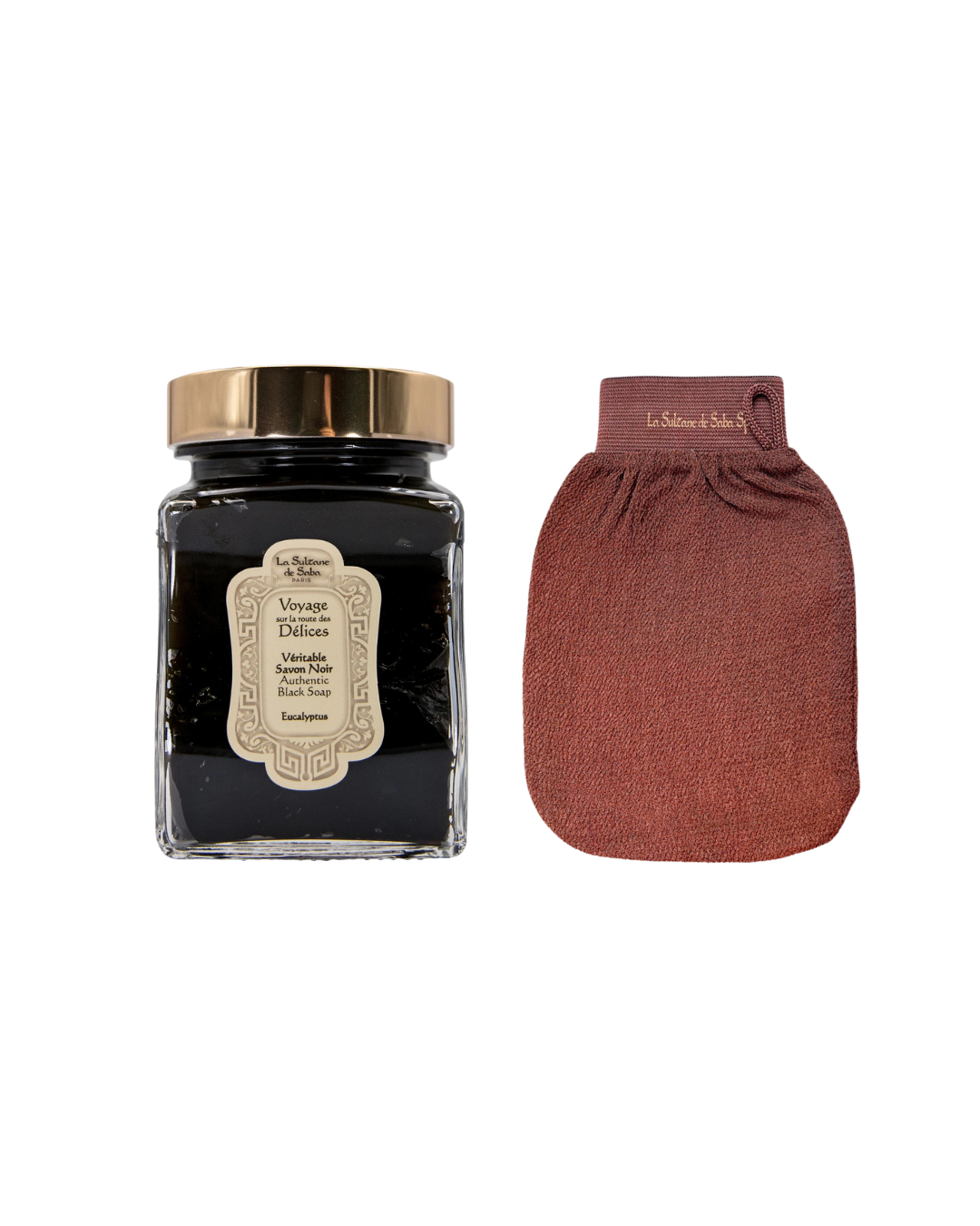 La Sultane De Saba-Ideal Couple: Real Black Soap With Eucalyptus Essential Oil + Kessa Glove-2-Milagron.com