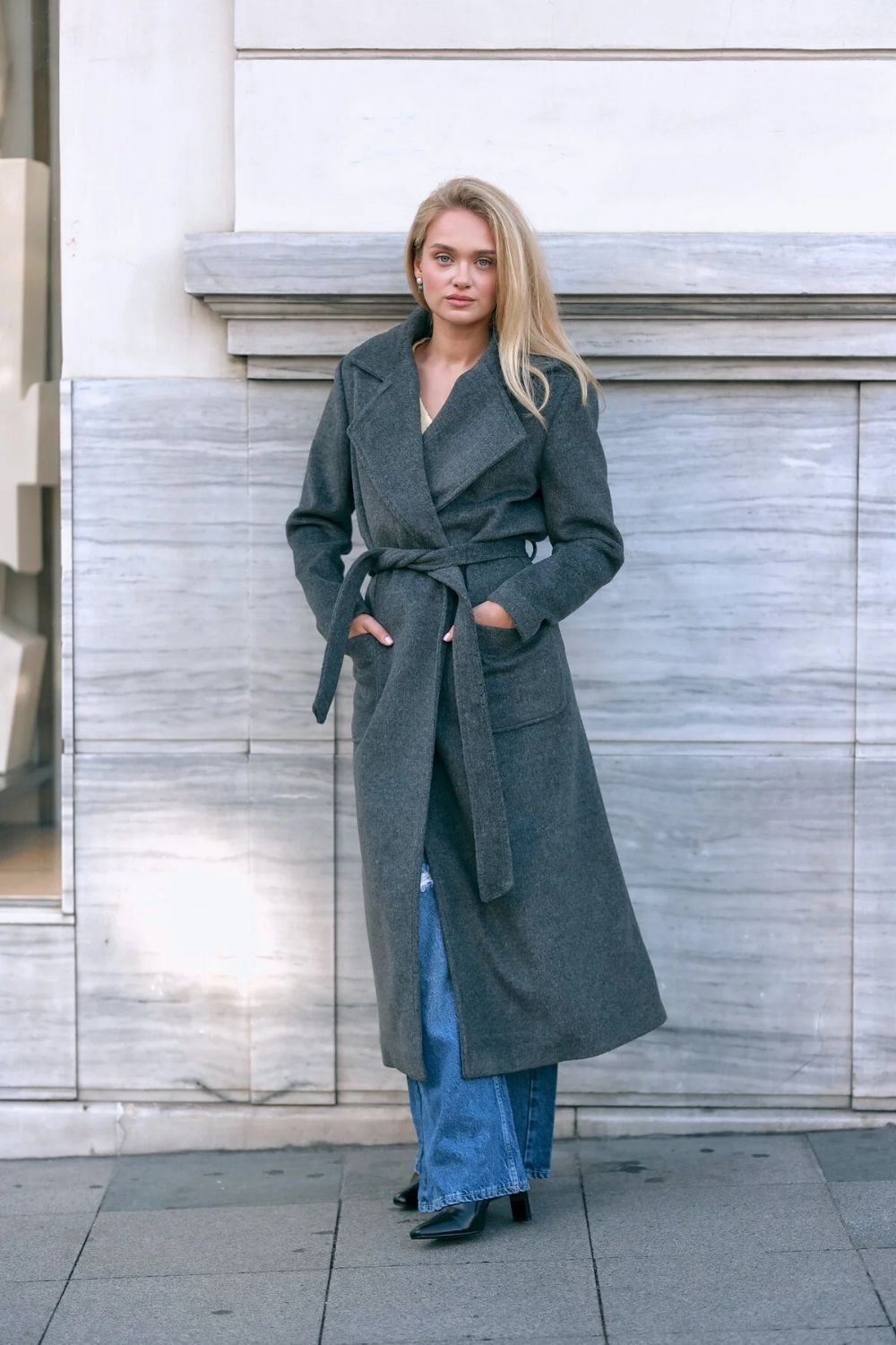 Kruvaze Kaşe Kaban Gri - 2