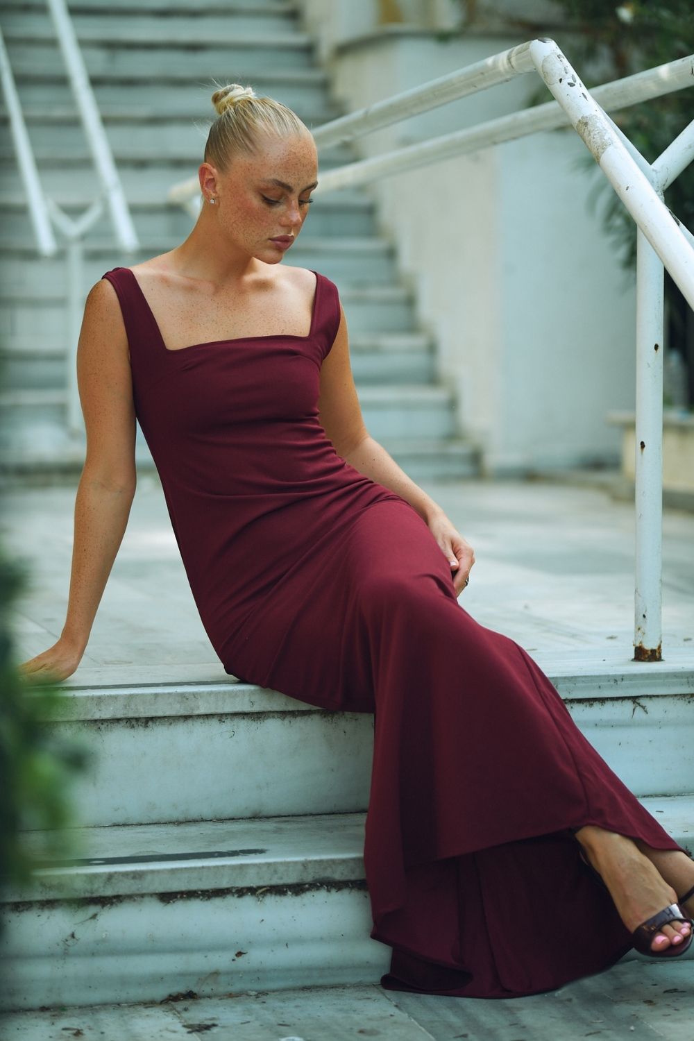 Lara Likralı Bordo Maxi Elbise - 0