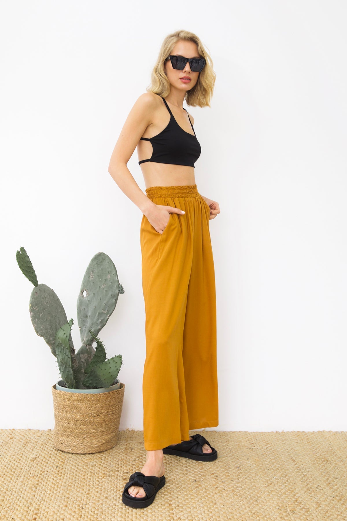 Eisa Dökümlü Culotte Pantolon | Taba