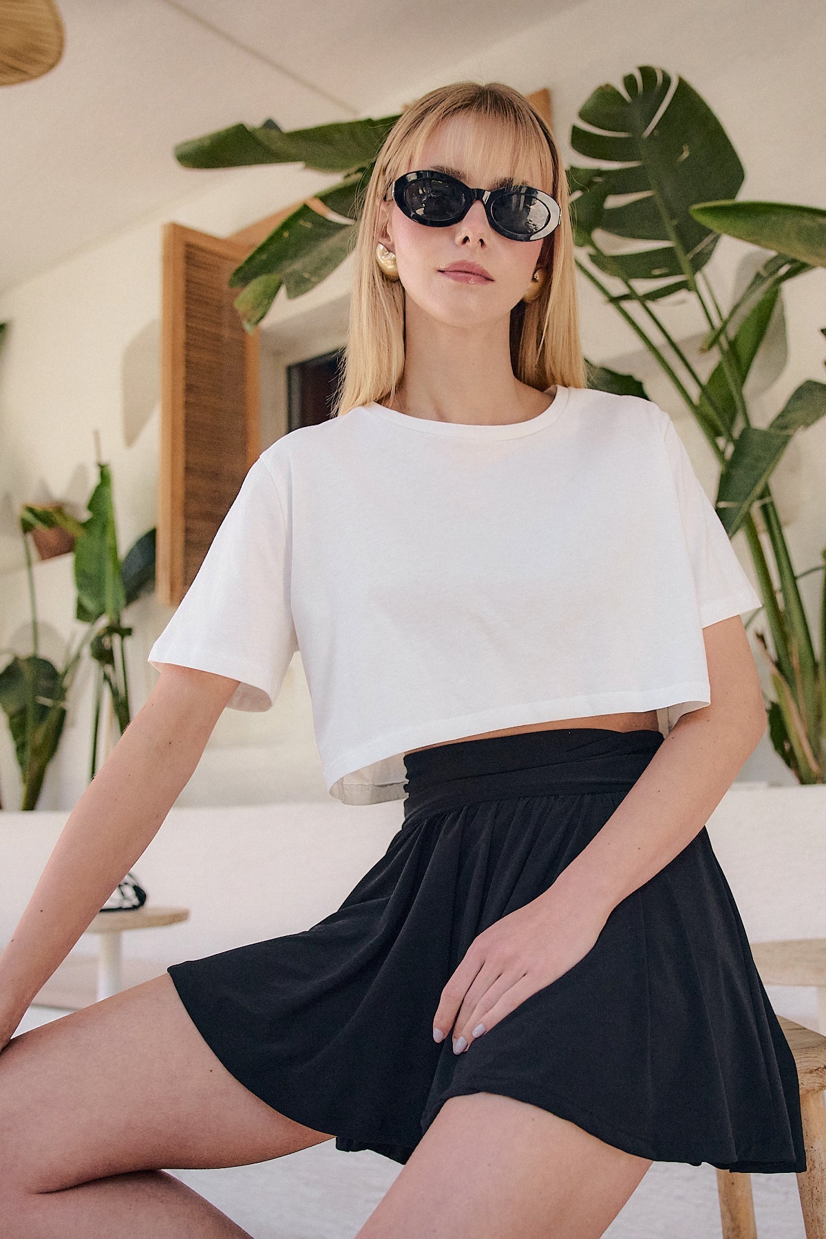 Mint Pamuklu Crop T-Shirt | Beyaz