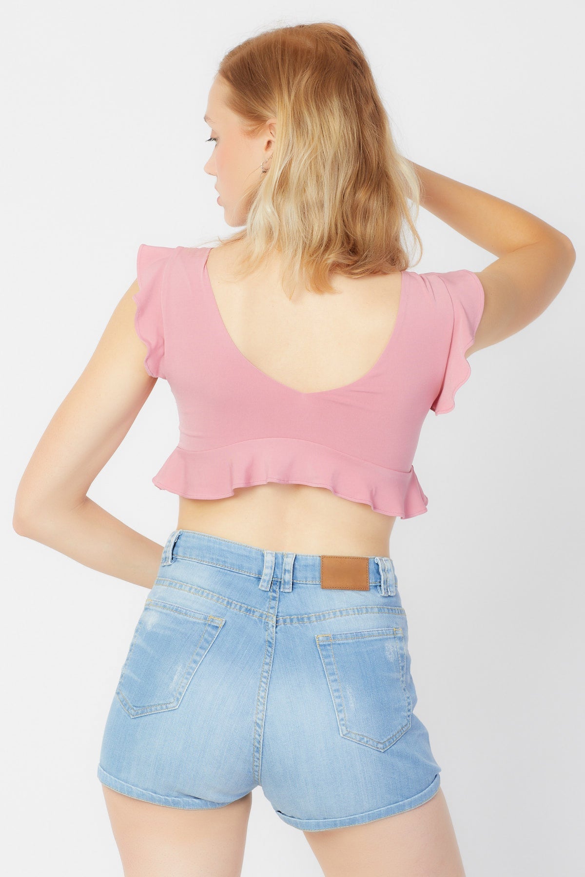 Volanlı Crop Top | Pembe