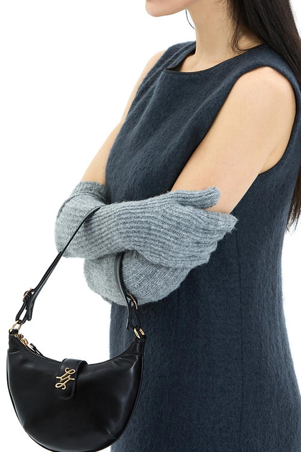 Lanurun-Ely Siyah Deri Kadın El Çantası-Omuz Çantası-5-Milagron.com