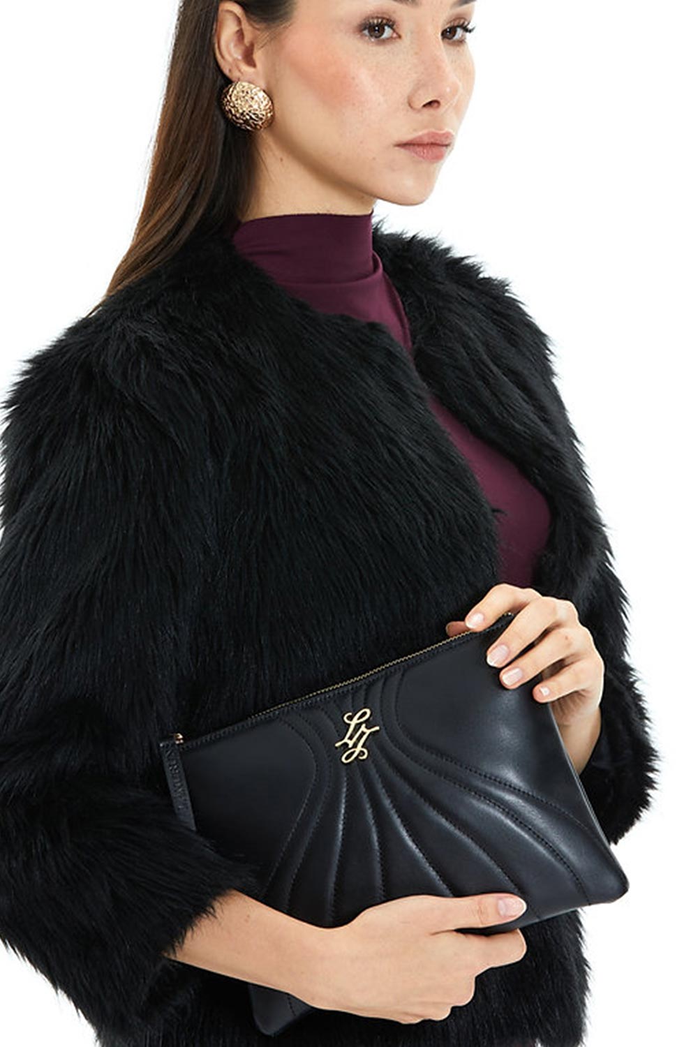 Lanurun-Hena Siyah Deri Kadın El Portföyü-El Çantası-4-Milagron.com