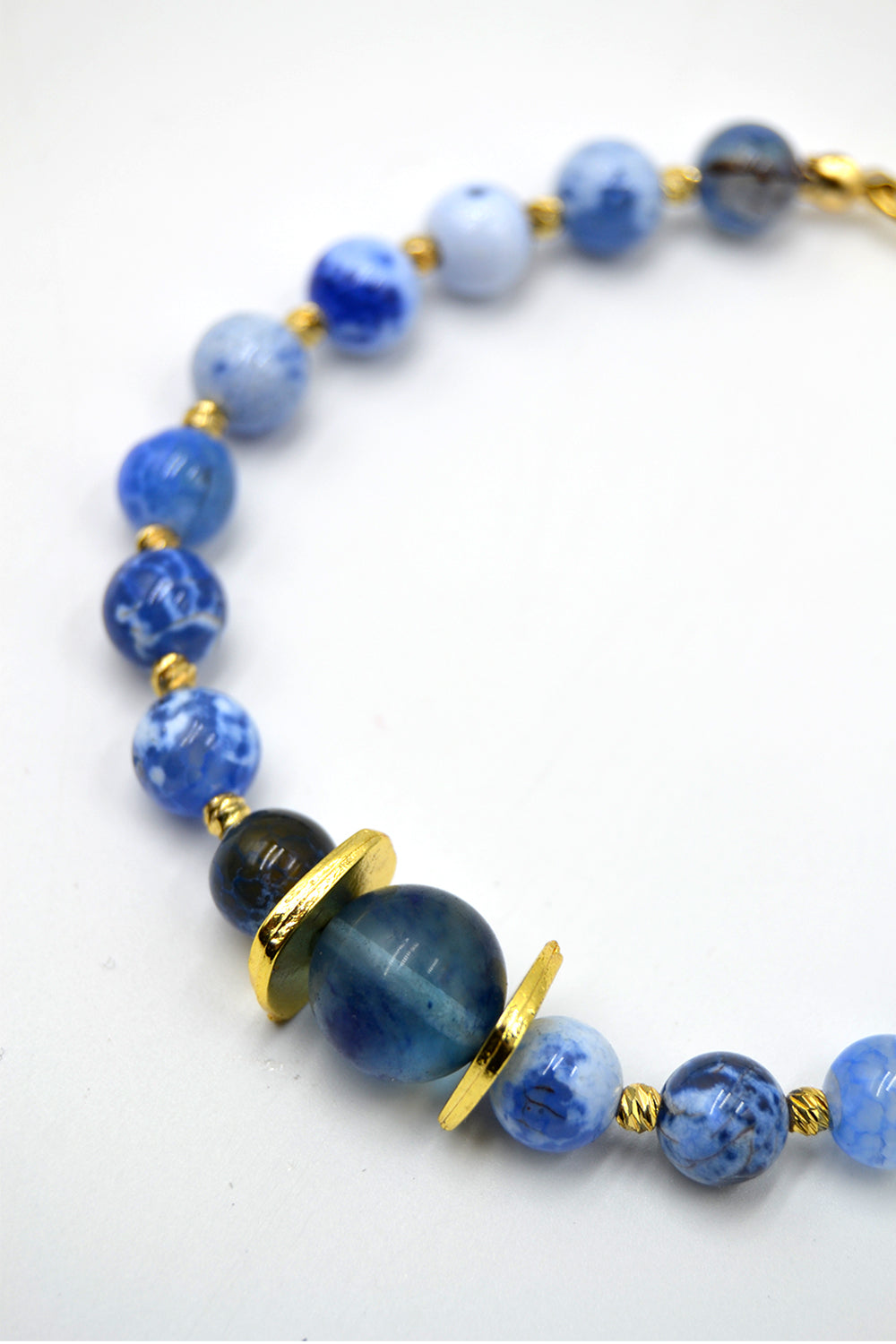 Barok İnci Detaylı Mavi Akik Taşlı Kolye & Bileklik Seti - 5