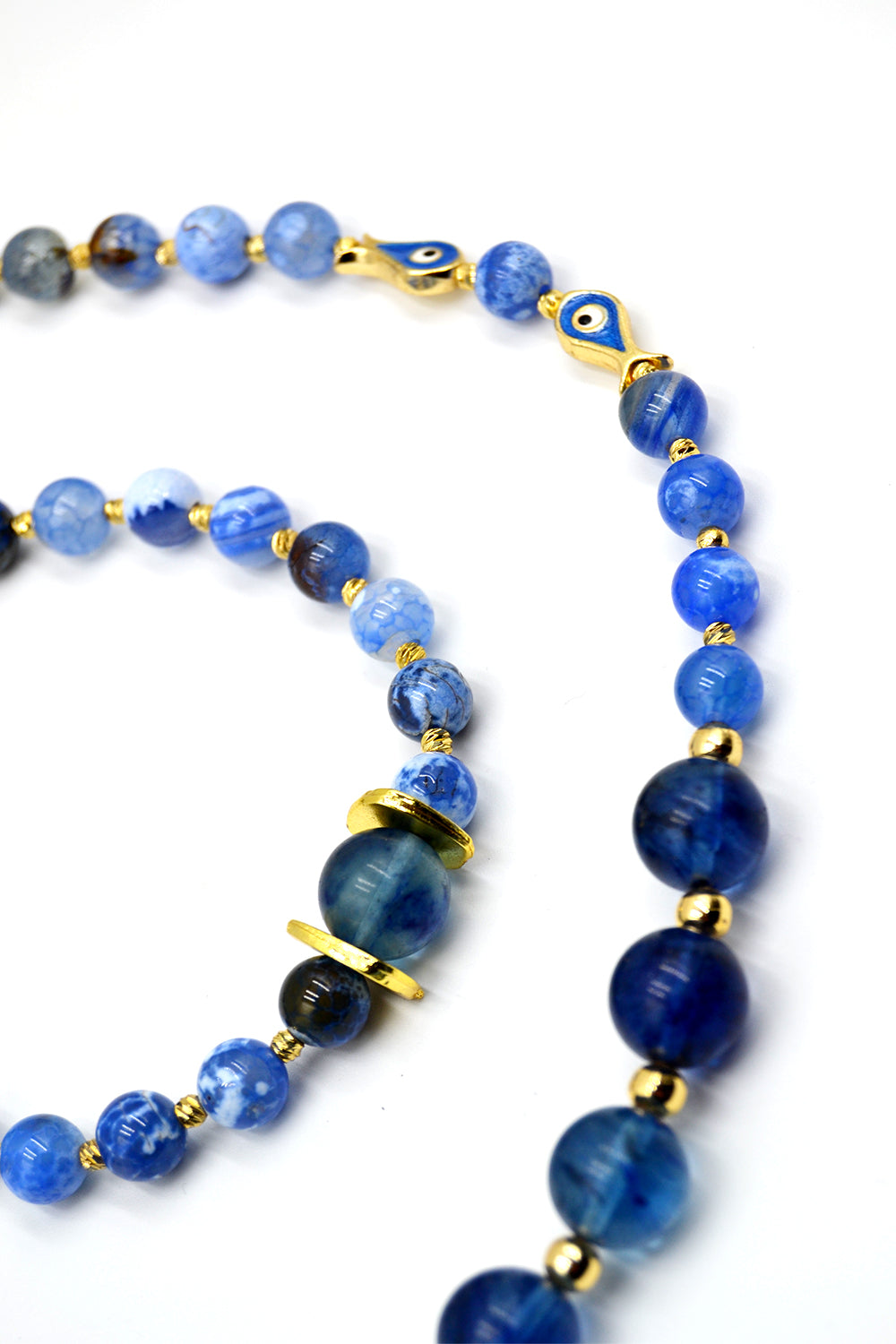 Barok İnci Detaylı Mavi Akik Taşlı Kolye & Bileklik Seti - 6