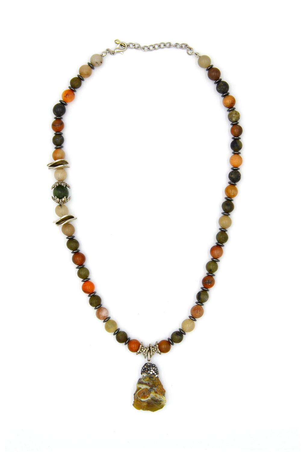Jasper Uç Detaylı Akik, Yeşim, Kuvars & Hematit Mix Kolye - 0