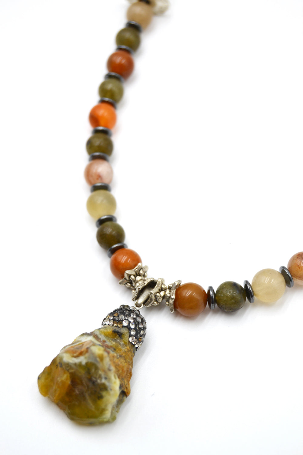 Jasper Uç Detaylı Akik, Yeşim, Kuvars & Hematit Mix Kolye - 1