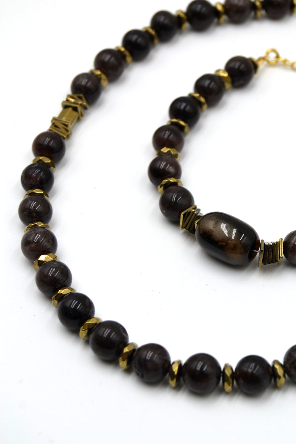 Kahverengi Akik Taşlı Kolye & Bileklik Seti - 0