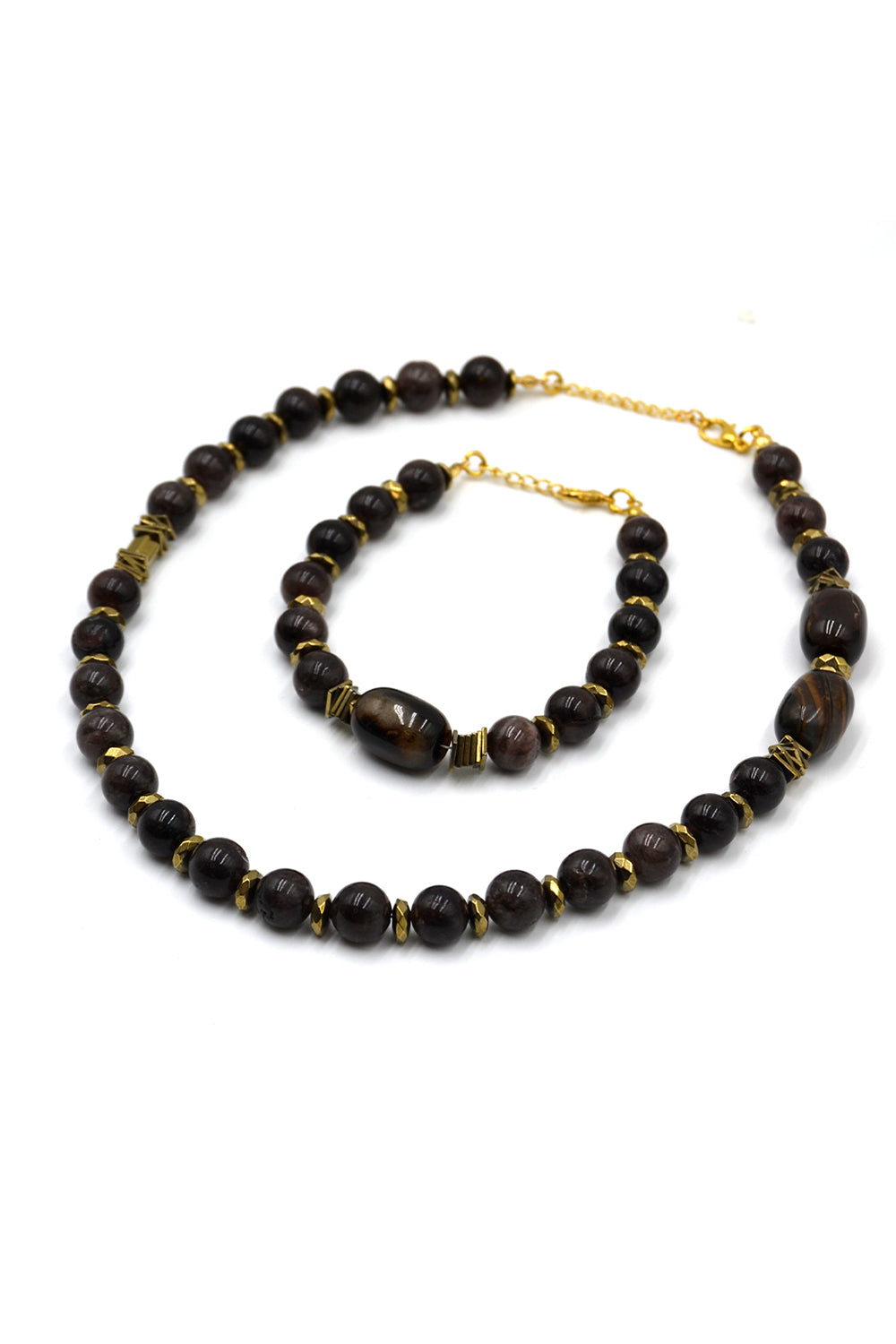 Kahverengi Akik Taşlı Kolye & Bileklik Seti - 2