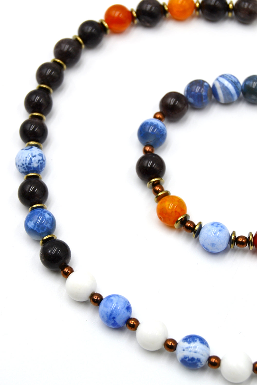 Mavi – Kahverengi – Turuncu Akik Taşlı Kolye & Bileklik Seti - 0