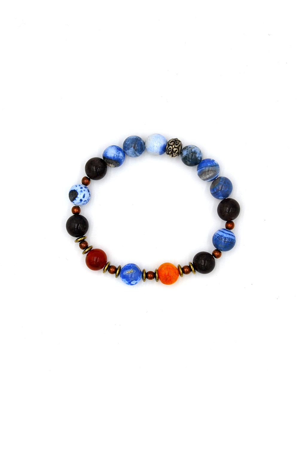 Mavi – Kahverengi – Turuncu Akik Taşlı Kolye & Bileklik Seti - 5