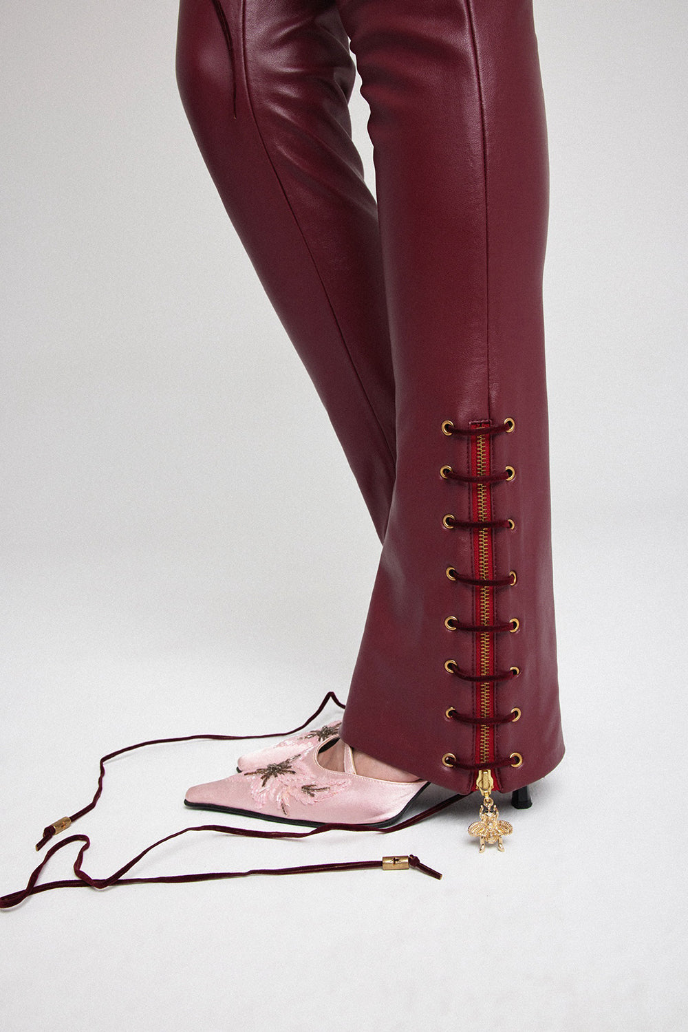 Rosemary Bordo Yüksek Bel Detaylı Pantolon - 3