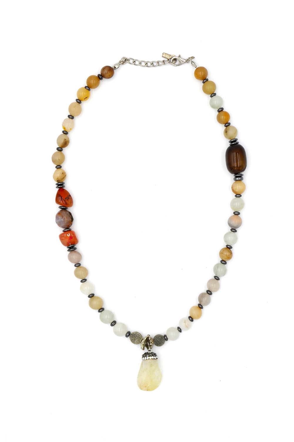 Sitrin Uç Detaylı Akik & Hematit Kolye - 1