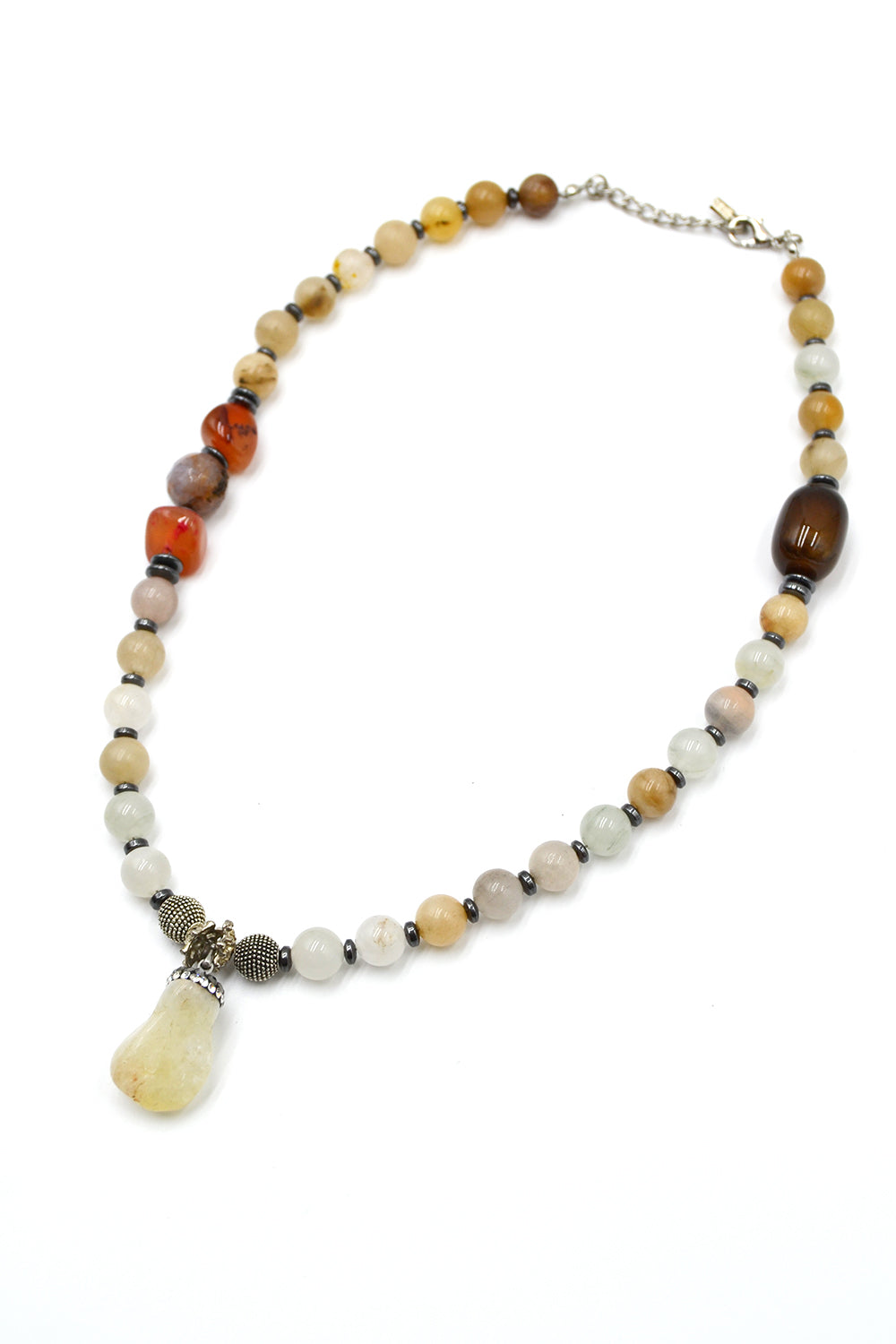 Sitrin Uç Detaylı Akik & Hematit Kolye - 3