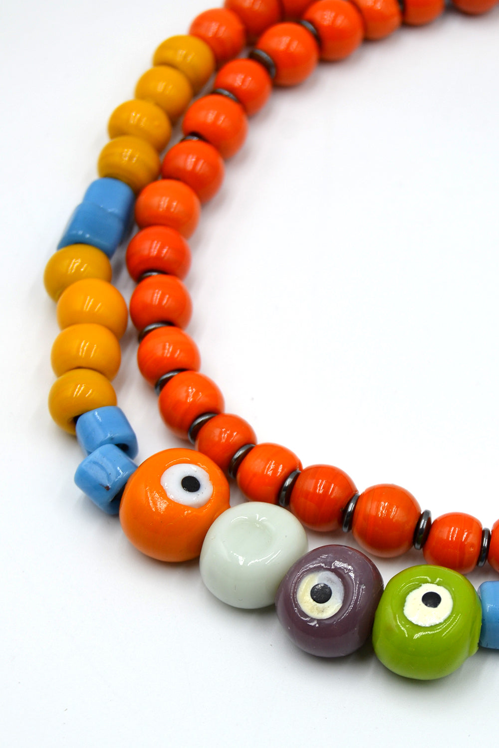 Turuncu Bodrum Boncuğu & Sarı– Mavi Göz Detaylı İkili Kolye - 1