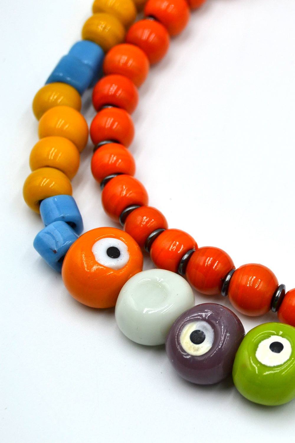 Turuncu Bodrum Boncuğu & Sarı– Mavi Göz Detaylı İkili Kolye - 3